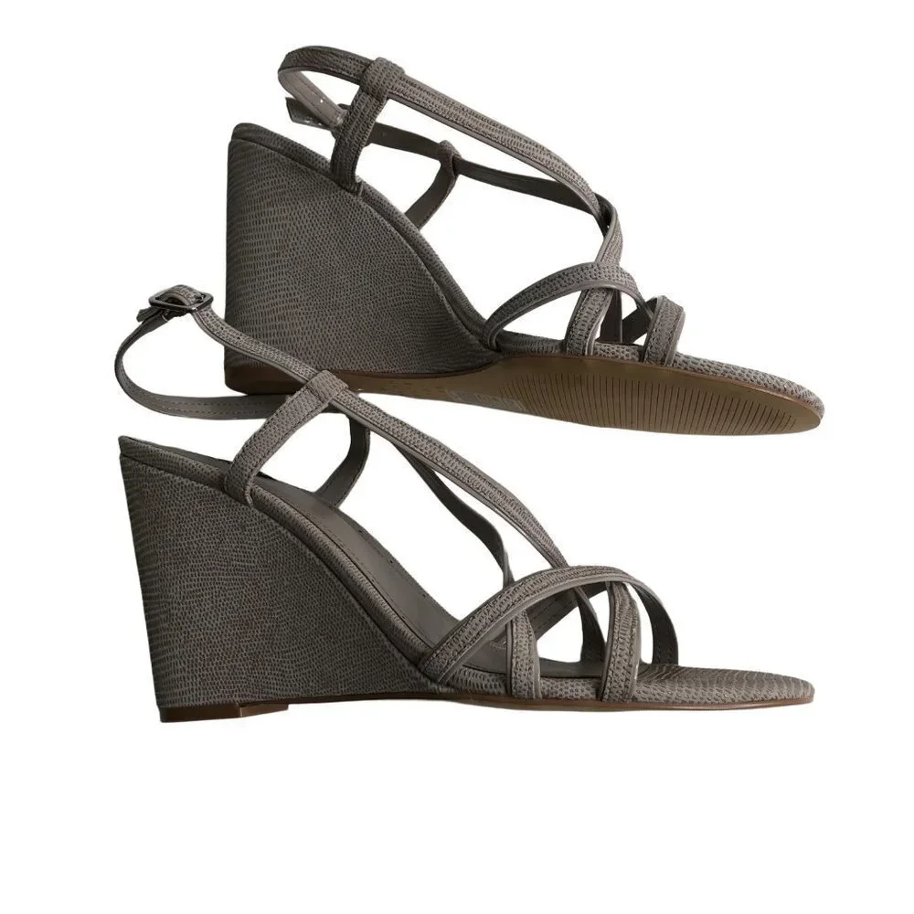 WHITE‎ HOUSE BLACK MARKET SILVER WEDGE STRAPPY SANDALS sz 10 new